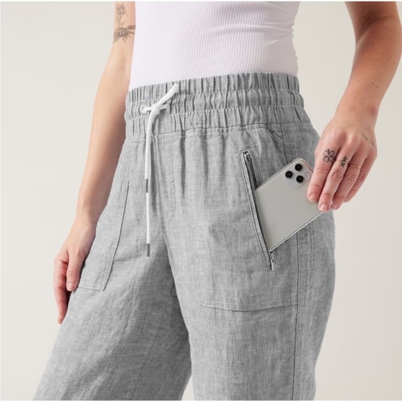 Athleta Cabo Linen Wide Leg Pant Grey Size 6 - Picture 3 of 12